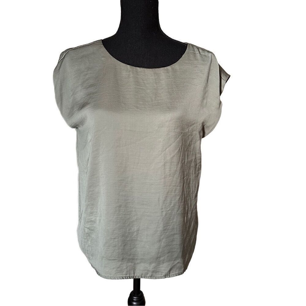 Forever 21 Sage Green Silk Top with Deep V-Neck Back Size Small
